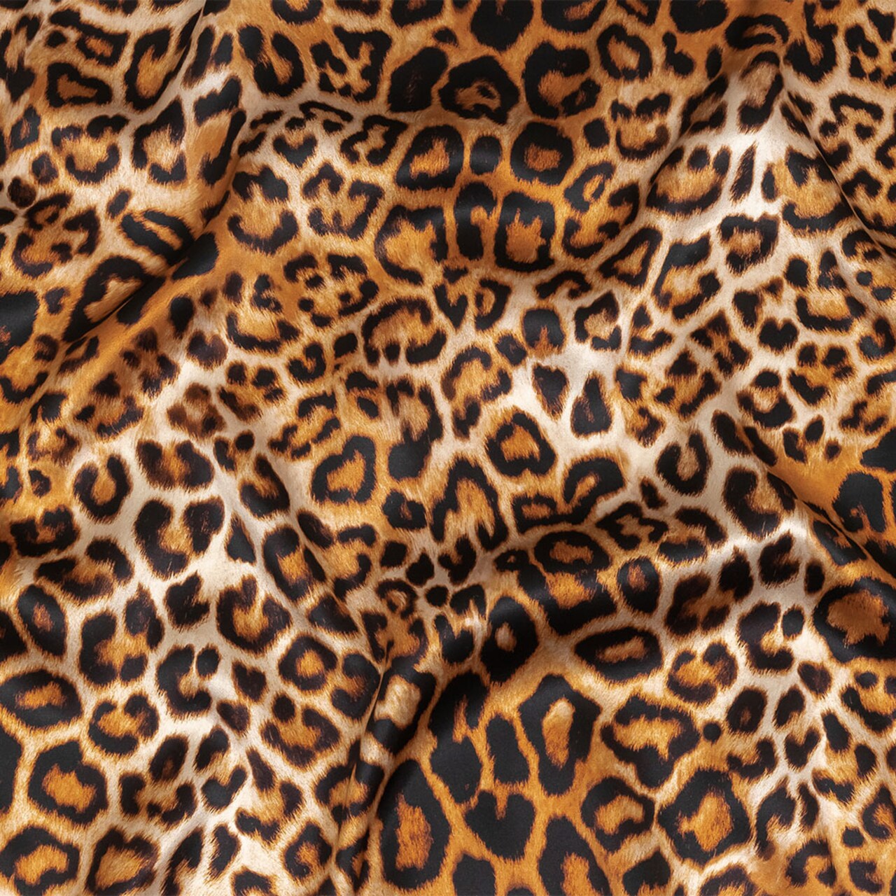 1 Yard Beige Brown Leopard Printed Silk Charmeuse Fabric Animal Print 53 inch Width